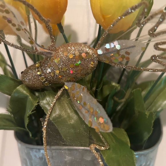 Yellow tulips in metal container decor - Picture 2 of 5